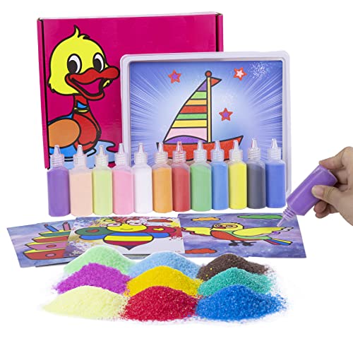 Berry President 12 Confezioni Di Carte Da Pittura Con Sabbia Art Kids Coloring Kit Fai Da Te Con 12 Bottiglie Di Sabbia Colorata Per Bambini (Rosso)