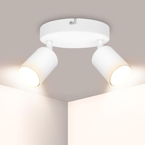 Ketom Gu10 Faretti Da Soffitto Orientabili, Faretti Led Da Soffitto Bianco, Lampada Da Soffitto 2 Luci Rotonda, Moderna Faretto Da Parete Interno Per