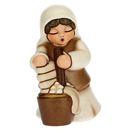 Thun - Statuina Presepe Lavandaia - Decorazioni Natale Casa - Linea Presepe Classico, Variante Bianca - Ceramica - 5,5 X 5,8 X 8 H Cm