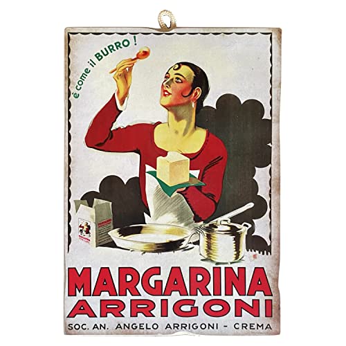 Kustom Art Quadro Stile Vintage Serie Old Pubblicità Retrò Margarina Arrigoni Stampa Su Legno 25X18Cm.