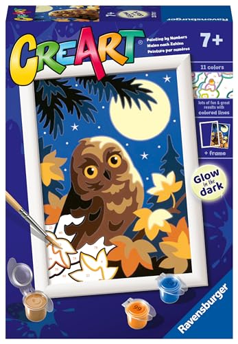 Ravensburger - Creart Serie E: Civetta Al Chiaro Di Luna, Kit Per Dipingere Con I Numeri, Contiene Una Tavola Prestampata, Pennello, Colori E Accessor