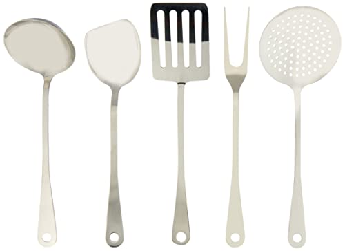 Alessi Ajm19S5 L Set Di Mestoli Da Cucina Di Design In Acciaio Inossidabile 18/10, Cinque Pezzi, Argento
