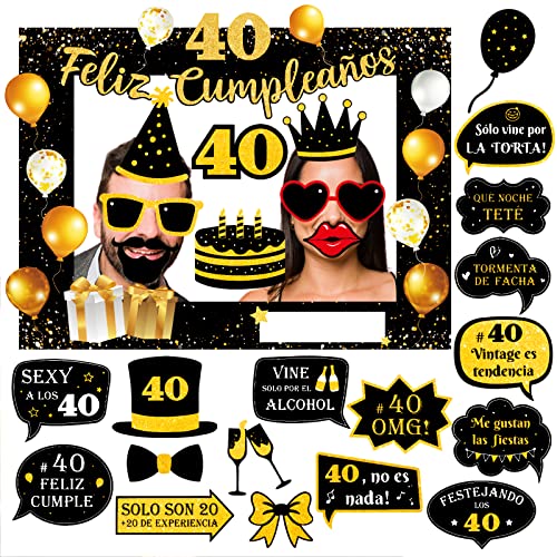 26 Pz Accessori Photo Booth Compleanno 40 Anni Scritta Spagnolo Cornice Per Selfie Compleanno Puntelli Fotografia Decorazione Per Festa Compleanno Gad