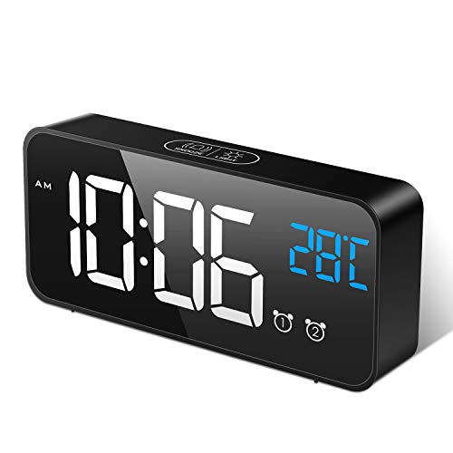 Mosuo Sveglia Digitale, Sveglia Da Comodino Con Temperatura E Led Grande Schermo, Orologio A Specchio Con 2 Allarme, Snooze, Suoni E Luminosità Regola