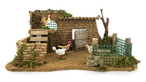 Ferrari & Arrighetti Pollaio Con Galline Per Presepe, Legno/Plastica, Multicolore, 26 X 18 X 11 Cm