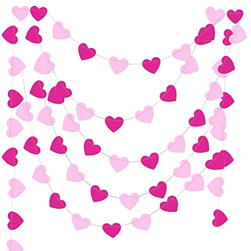 Ghirlanda Di Carta Cuori Rosa Decorazione Battesimo Bimba, Festoni Fucsia E Bianco Per Festa Compleanno -9 Metri-