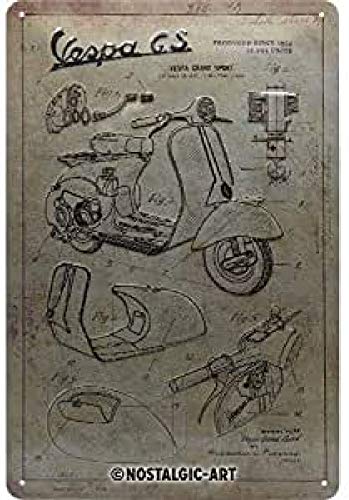 Nostalgic-Art Targa Vintage Vespa – Parts Sketches – Idea Regalo Per Amanti Degli Scooter, In Metallo, Design Retro Per Decorazione, 20 X 30 Cm