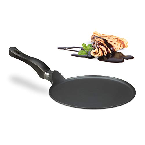 Relaxdays Crepiera In Alluminio Pressofuso 25 Cm, Padella Antiaderente In Ghisa Per Crêpes, Facile Da Pulire, Extra Piatta, Nera