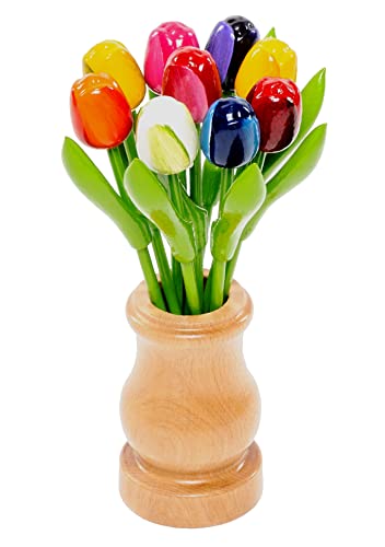 Bouquet Di Tulipani In Legno In Vaso Di Legno Retrò Naturale Altezza 21 Cm 9 Bouquet Di Tulipani In Legno Dipinto A Mano Decorazione Fiori Di Legno Co
