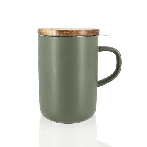 Ogo Living – Tisaniere Juliet 475 Ml – Ideale Per Tè E Tisana – Tazza Da Tè In Gres E Coperchio In Legno Di Acacia - Verde Mandorla - 7912013
