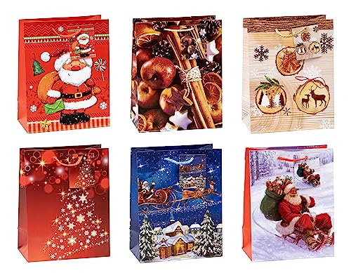 Tsi 84017 Sacchetti Da Regalo, 6 Motivi Di Natale, Misura 23 X 18 X 10 Cm, Confezione Da 12 Pezzi