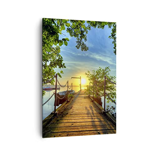 Quadri Moderni Soggiorno Lago Tramonto Barca Paesaggio Quadro Su Tela Verticale 70X100Cm Stampe Da Parete Camera Da Letto 1 Pezzo Wall Art Canvas Gran
