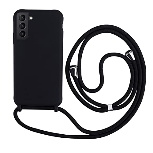 2Ndspring Cover Con Collana Compatibile Con Samsung Galaxy S21,Case Con Laccio Per Il Collo Custodia Con Cordino,Soft Silicone Nero