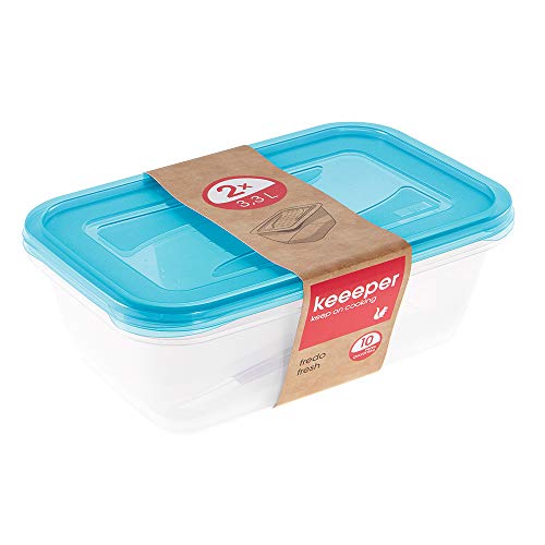 Keeeper Set Da 2 Contenitori Per Alimenti, 2 X 3,3 L, 29 X 19 X 9 Cm, Fredo Fresh, Blu Trasparente