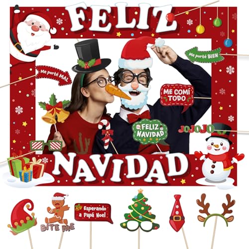 Spagnolo 20Pz Foto Props Natalizi+1Pz Photo Booth Natale Accessori Foto Gadget Divertenti Addobbi Festa Natale Puntelli Fotografia Natale