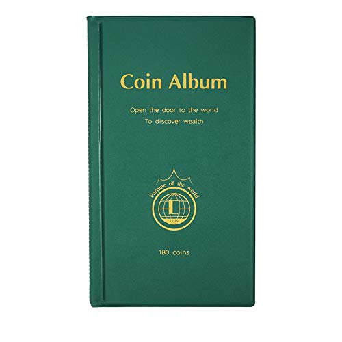 Mulove Album Porta Monete Con 180 Tasche, 50 Pezzi, Per Collezionisti Di Monete Da 50 Pezzi, Adatto Per Monete Di Diametro Inferiore A 1,66 Cm (Verde)