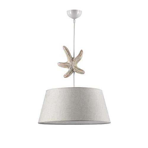 Onli Lampada A Sospensione Con Paralume In Tessuto Color Avorio E Decorazione Stella In Legno