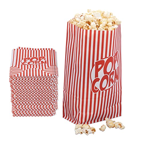 Relaxdays Sacchetti Pop Corn, Set Buste Per Popcorn In Carta, Contenitore Box Porta Caramelle, Bianco-Rosso, 144 Pz