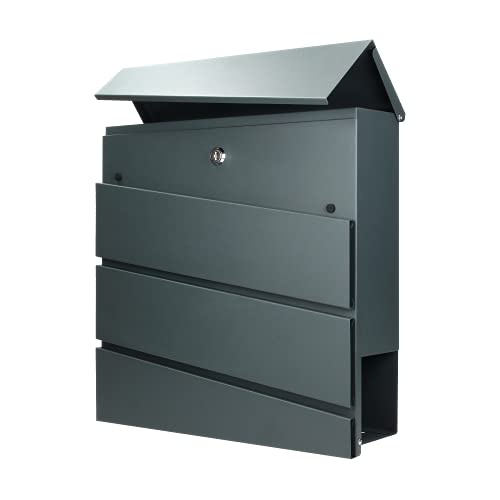Virone Borneo Mailbox Con Porta Giornali In Acciaio Zincato Aperto Con Una Chiave (Antracite)