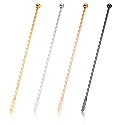 4 Agitatori In Acciaio Inox Per Mescolare Cocktail E Bevande Swizzle, 17,5 Cm In Metallo Con Piccole Pagaie Rettangolari, Bastoncini Riutilizzabili Pe