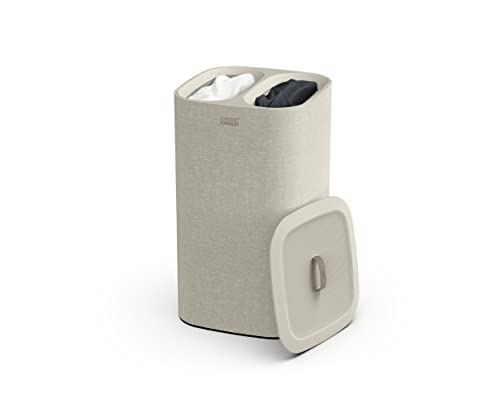 Joseph Joseph Tota - Cesto Separatore Porta Biancheria Bucato, 60 Litri, Con Coperchio, 2 Sacchi Rimovibili Con Manici, Beige