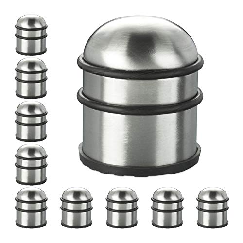 Relaxdays Fermaporte, Blocca Porta E Ferma Finestre, In Acciaio Inox E Gomma, Accessorio Per La Casa, ∅7 Cm, Argento