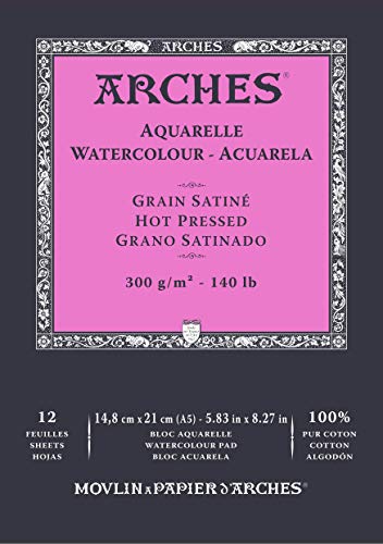 Arches- Blocco Enc 14,8X21 12H Aquarelle 100% Satin 300G Blanc Nat, Colore Bianco, A1795095