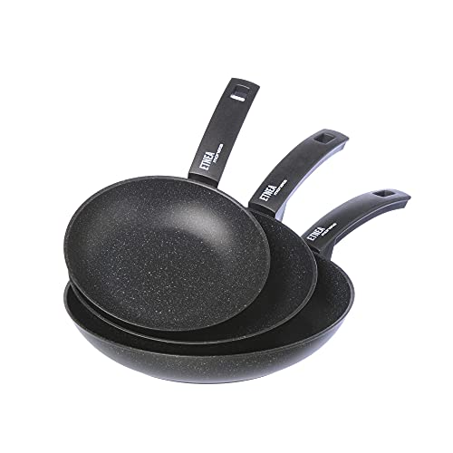 Moneta Etnea Set 3 Padelle Antiaderenti, Alluminio, Nero, 20 - 24 - 28 Cm, Made In Italy