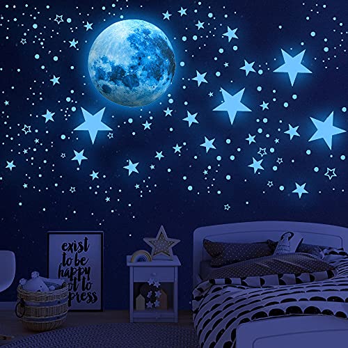 1138Pcs Stelle Fluorescenti Adesive Soffitto Stelline Luminose Per Cameretta Luna Stelle Adesive Fluorescenti Adesivi Murali Bambini Adesivo Muro Lumi
