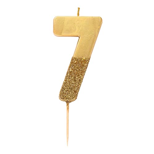 Talking Tables Candela Di Compleanno Numero 7 In Oro Con Glitter - Decorazione Per Topper Per Torta Di Alta Qualità - Per Bambini, Adulti, 7°, 70°, An