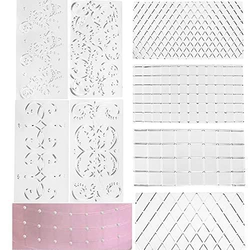 8 Pz Stampo In Rilievo Stampi Per Dolci Particolari In Plastica Per Goffratura -Design Floreali,Damascati E Griglia -Stampi Per Pasta Di Zucchero 3D P