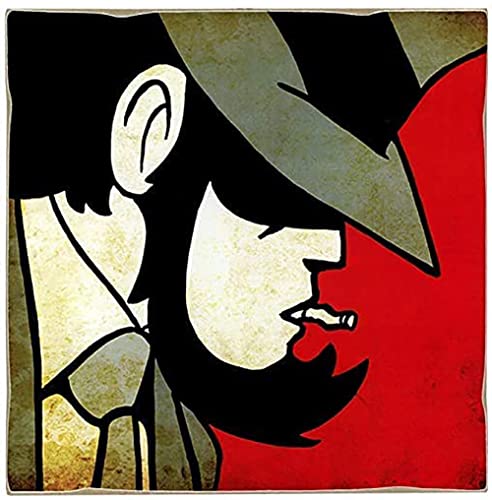 Kustom Art Set Calamita (Magnete) Stile Vintage Per Frigorifero Serie Lupin Iii Daisuke Jigen Da Collezione Stampa Su Legno 8X8Cm.