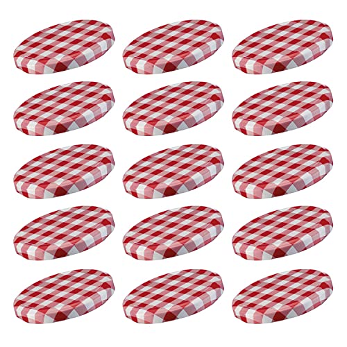 Westmark 15 Tappi A Vite Per Barattoli Di Vetro, Rotondo, Ø 63 Mm, Latta, Rosso/Bianco, Karriert, 409722E3