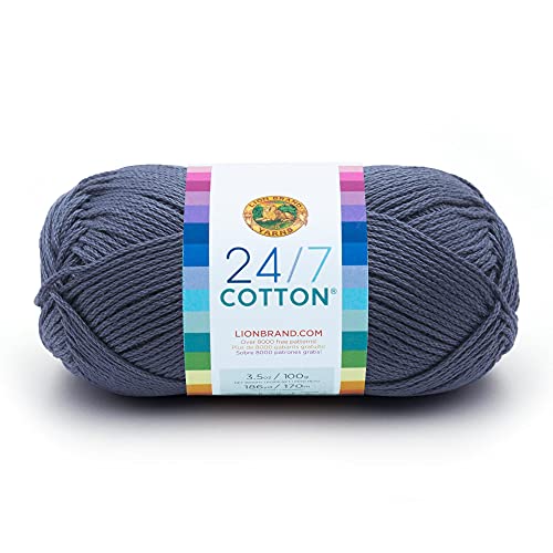 Lion Brand Yarn Company-Matassa Di Filato In Cotone, In Puro Cotone, Colore: Blu Denim