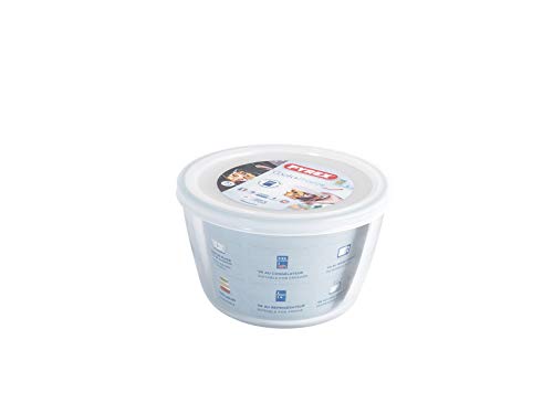 Pyrex Cook&Freeze Contenitore Tondo Con Coperchio, Vetro, Bianco, 1,1 Litri, 1,1 L