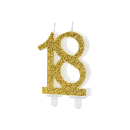 Candela 18 Anni Diciottesimo Cmpleanno Oro Glitter 7.5 Cm