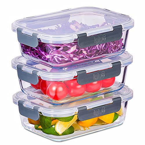 Igluu Meal Prep - Contenitori In Vetro Con Coperchio A Scatto A Prova Di Perdite, Ermetico Per Il Alimentari, Senza Bpa, Utilizzabile Nel Microonde, F