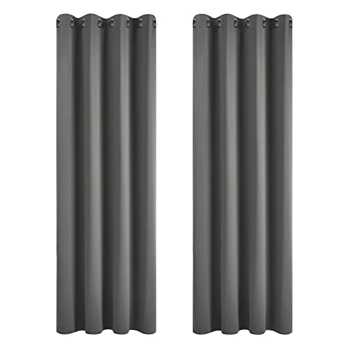 Deconovo Tende Per Interni Oscuranti Termiche Isolanti, Tende Camera Da Letto Tinta Unita 2 Pezzi, Con Occhielli, 132X214 Cm (Larghezza X Altezza), Gr