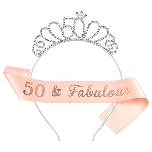 Fascia Per Corona Di Compleanno,Compleanno Crown 50 Anni Di Compleanno Strass Corona Diadema Con Cintura Di Compleanno Per Donne Bomboniera Regalo Di