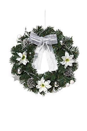 Heitmann Deco - Weihnachts-Kranz - Türkranz - Wandkranz - Dekorierter Kranz Aus Tannenzweigen - Grün, Weiß, Silber