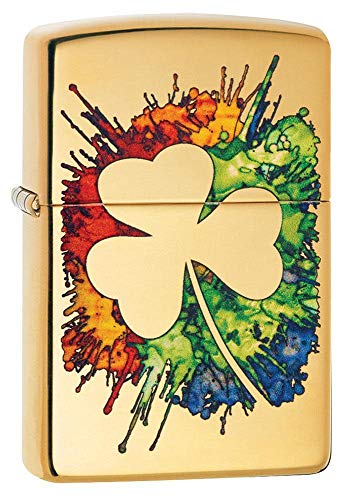 Accendino Zippo® Graffiti Clover 49125, Accendino Antivento Ricaricabile Zippo, Realizzato In Metallo Con Caratteristico "Click" Zippo, Color Oro, Mad