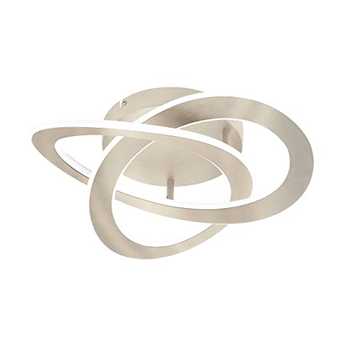 Eglo Lampada Da Soffitto A Led Rolimare, Luce Da Soffitto Con Anelli Curvi, Illuminazione Da Soggiorno In Alluminio In Nichel Opaco E Plastica In Bian