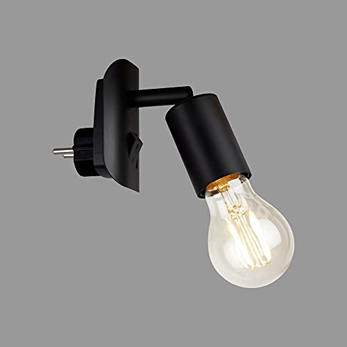 Briloner Leuchten 2602-015 - Lampada A Spina, 1 Lampadina E27, Max. 25 Watt, Interruttore On/Off, In Metallo, 95 X 67 X 78 Mm (L X P X A), Colore: Ner