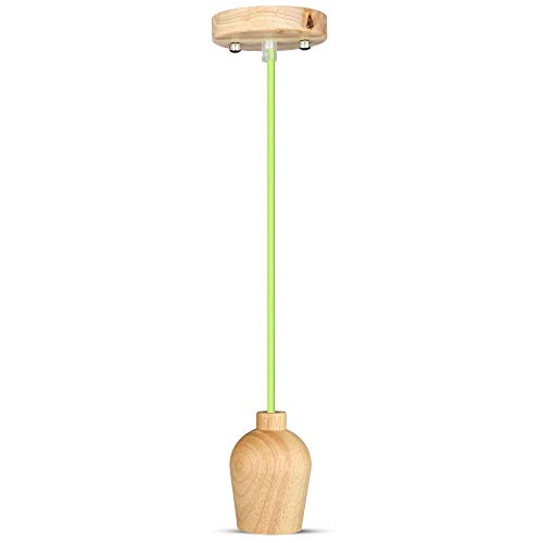 V-Tac –, Serie Portalampada Legno Vt-7778) Lampada A Sospensione Legno + Cavo, Ø73 X 102 X 100 Mm Verde