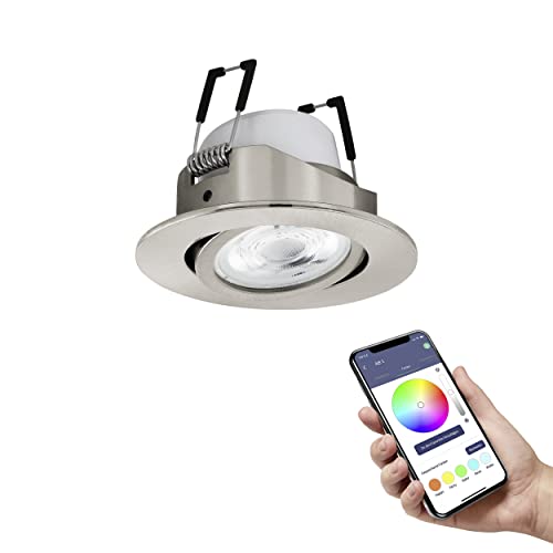 Eglo Connect.Z Smart Home Led Faretto Da Incasso Saliceto-Z In Alluminio Nichel Opaco, Ø 88 Mm, Zigbee, App E Controllo Vocale, Colore Della Luce, Dim