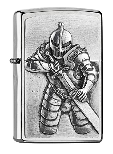 Zippo - Fantasy Knight, Emblema - Accendino A Vento Cromato Spazzolato, Ricaricabile, In Confezione Regalo Di Alta Qualità
