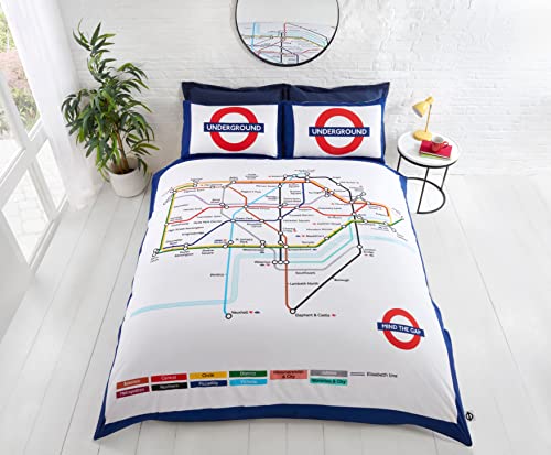 Underground-Copripiumino Matrimoniale Con Mappa Della Metropolitana Di Londra-Set Copripiumino Matrimoniale E Federe, King, Colore: Bianco