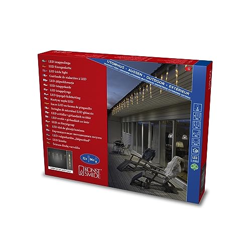 Konstsmide 2770 – 802/Tenda Di Luci Led Ghiacciolo Per Esterno (Ip44)/32 Coni/96 Bernsteinfarbene Diodi/24 V Trasformatore Da Esterno/Cavo Bianco