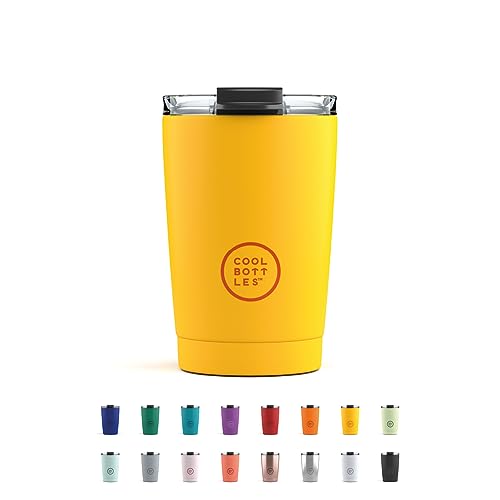 Cool Bottles - Tumbler - Bicchiere Termico In Acciaio Inossidabile - 330 Ml - Vivid Yellow - Tazza Da Caffè - Coperchio Ermetico - Bevande Fredde 10 O