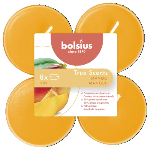 Bolsius True Scents Tealights Profumati - Fragranza Mango - Set Di 8 Pezzi - Colore Arancio - Lunga Durata Di 8 Ore - Estratti Naturali - Candela Deco